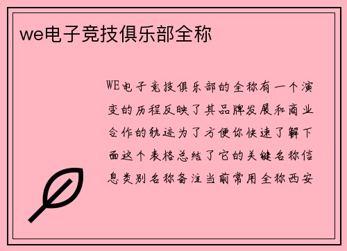 we电子竞技俱乐部全称